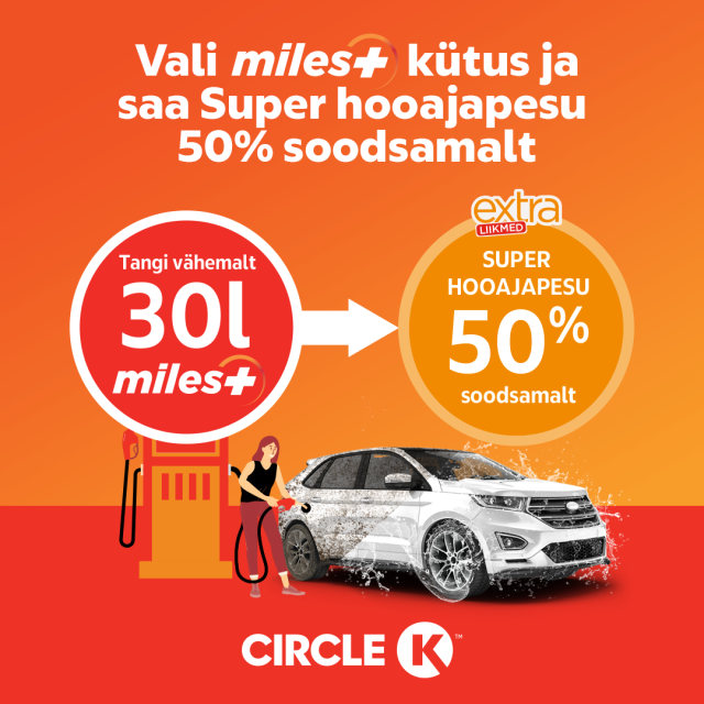 Vali miles+ kütus ja saa autopesu -50%